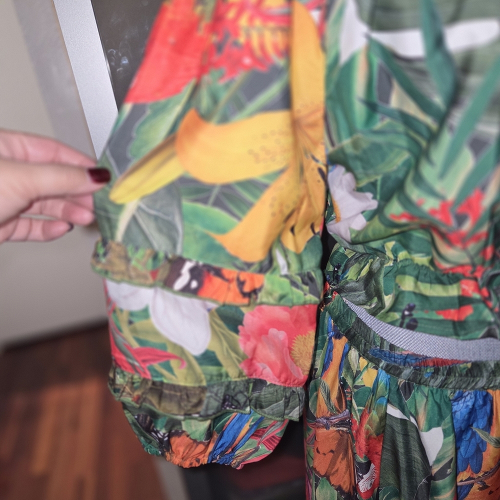 Rachel Zoe Tropical Off-Shoulder Maxi Set in Green, Yellow & Pink - Picture 3 of 6